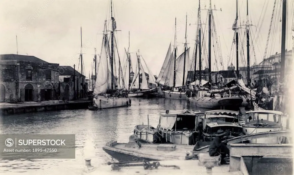 Harbour, West Indies, 19th century Busy Victorian harbour scene 