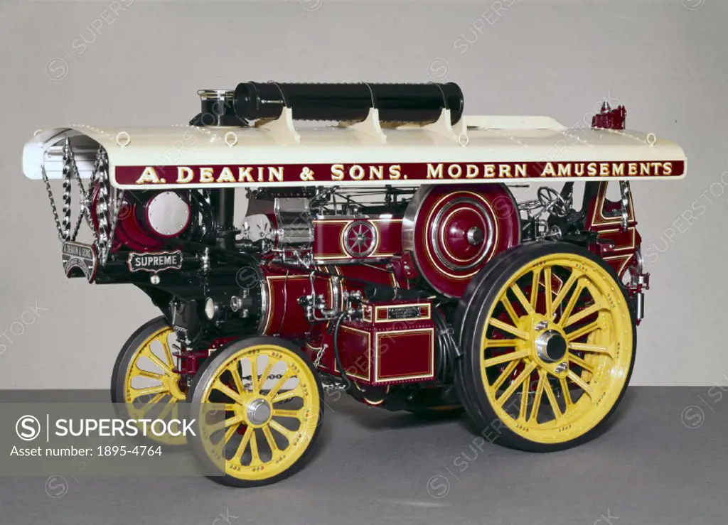 Model (scale 1:8). A traction engine is a road locomotive on which the road wheels are gear-driven by a steam engine. The earliest portable steam engi...