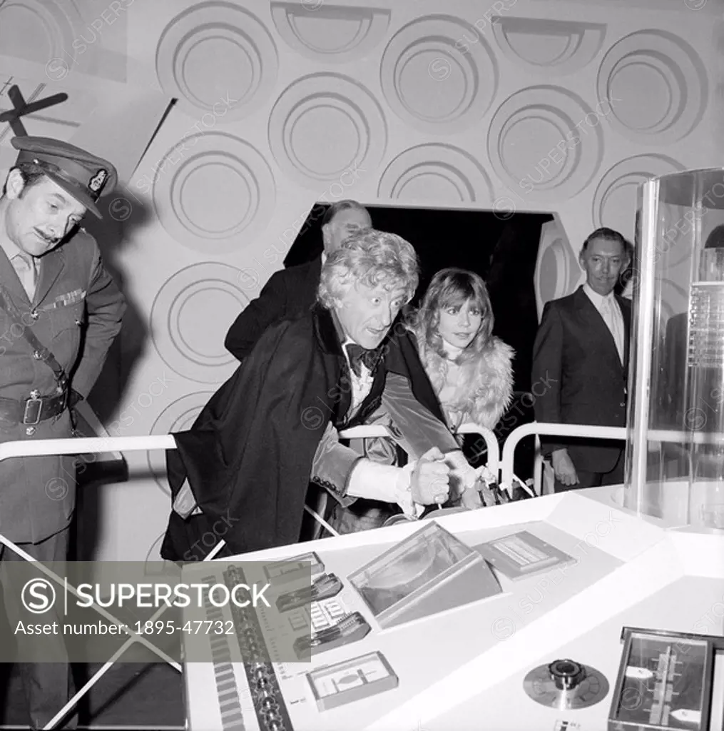 Jon Pertwee with Katy Manning and Nicholas Courtney, December 1972 Doctor Who cast members Jon Pertwee, Katy Manning and Nicholas Courtney in characte...