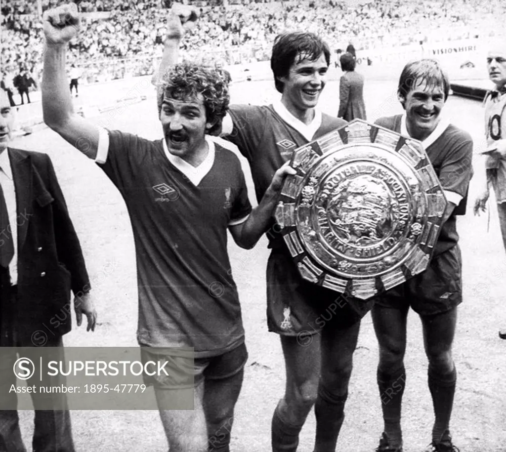 Liverpool with the Championship shield, 3 May 1980 Graham Souness, Alan Hansen and Kenny Dalglish with the League Championship shield 