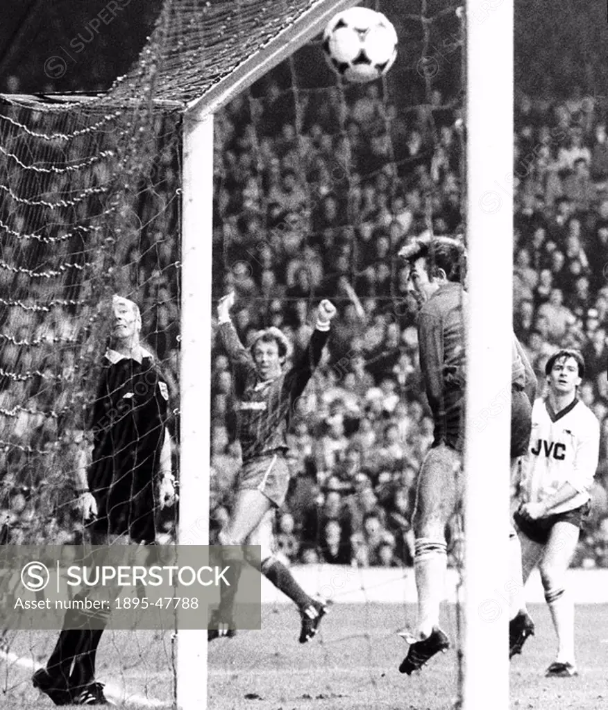 Liverpool v Arsenal, 12 February 1984 Mark Lawrenson of Liverpool eliminated the twin threat of Charlie Nicholas and Tony Woodcock 