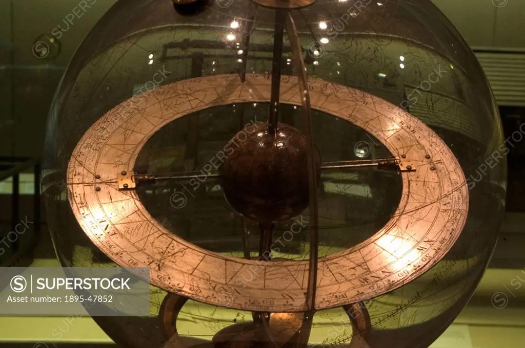 Mechanised glass celestial globe, 1742-1750  The globe was made by John Senex  It is a very crudely engraved glass sphere showing the principal stars ...