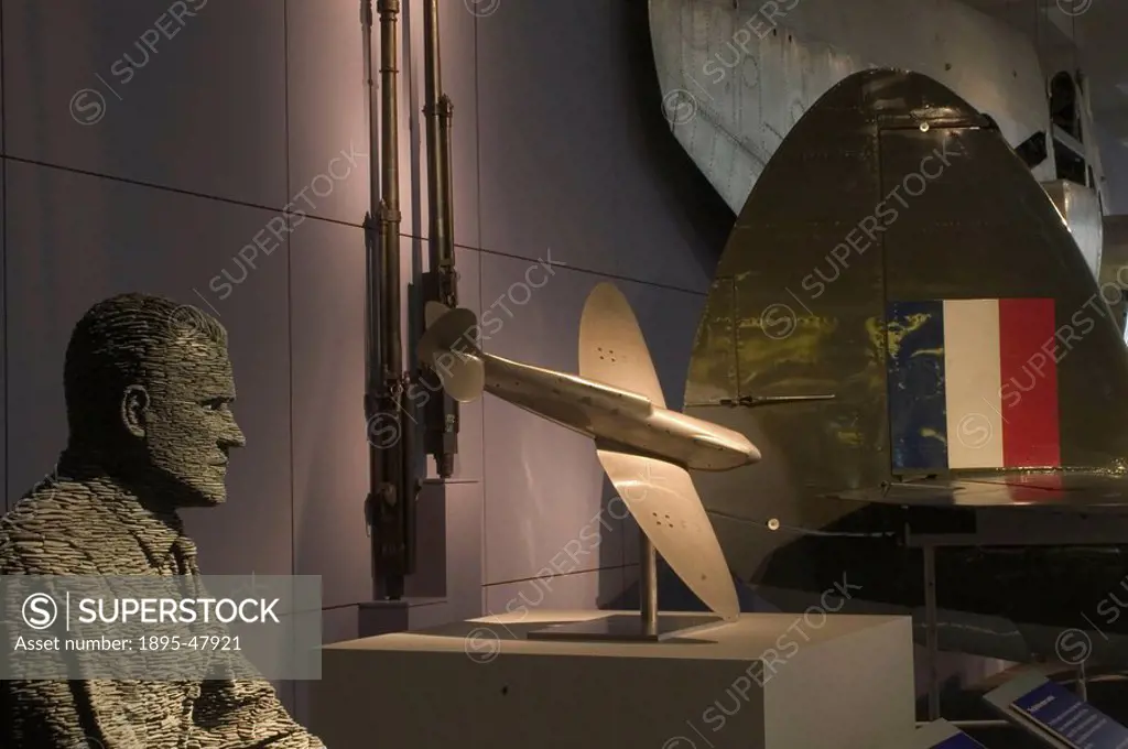 Mitchell statue and Spitfire model, Science Museum, London, 2007 View of a slate sculpture by Stephen Kettle at the exhibition, Inside the Spitfire: ...