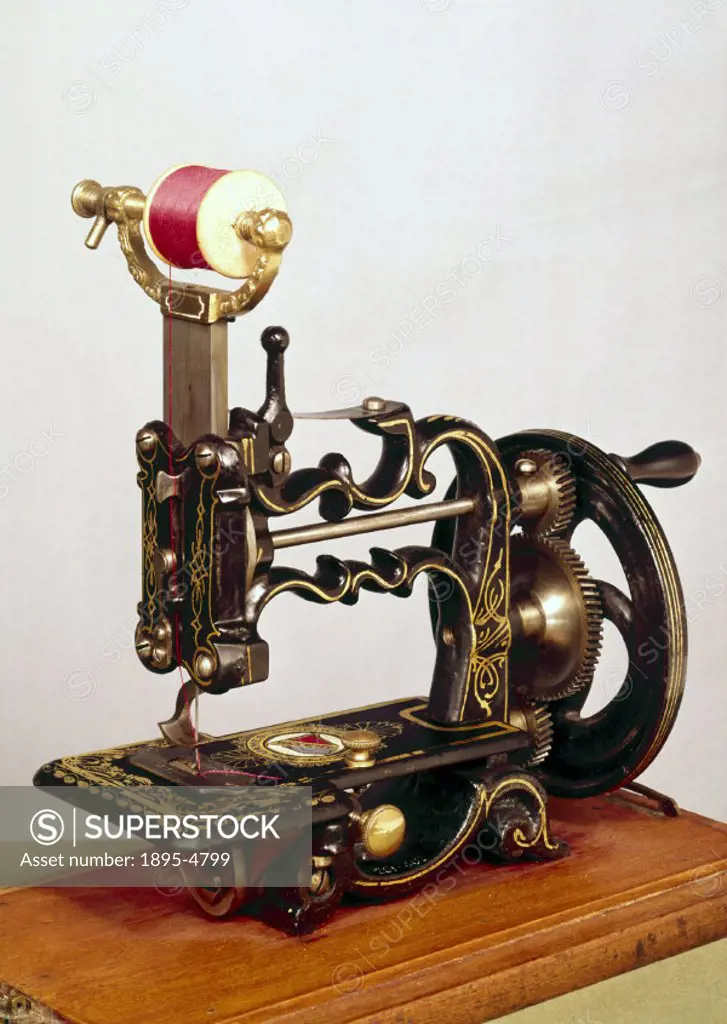 This small, inexpensive chain-stitch sewing machine was manufactured in London by James Galloway Weir (1839-1911) from 1872, the date of his patent fo...