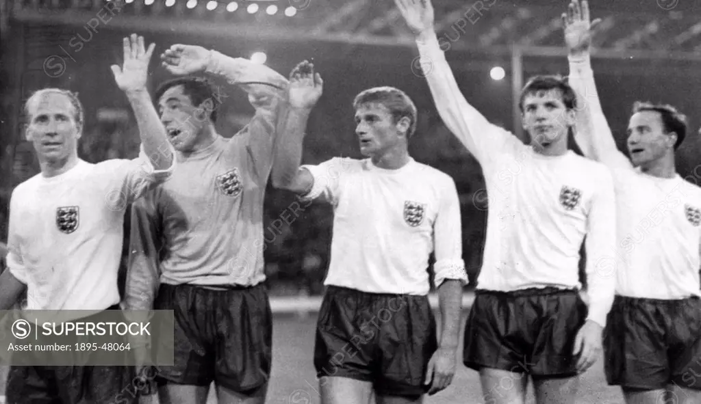 England squad, World Cup, July 1966 Bobby Charlton, Gordon Banks, Geoff Hurst, Martin Peters, George Cohen  England went on to win the championship, b...