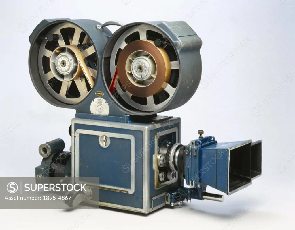 Technicolor camera, c 1940s. This is the type of camera used between 1935 and 1953 for shooting Technicolor motion pictures. It uses three separate fi...