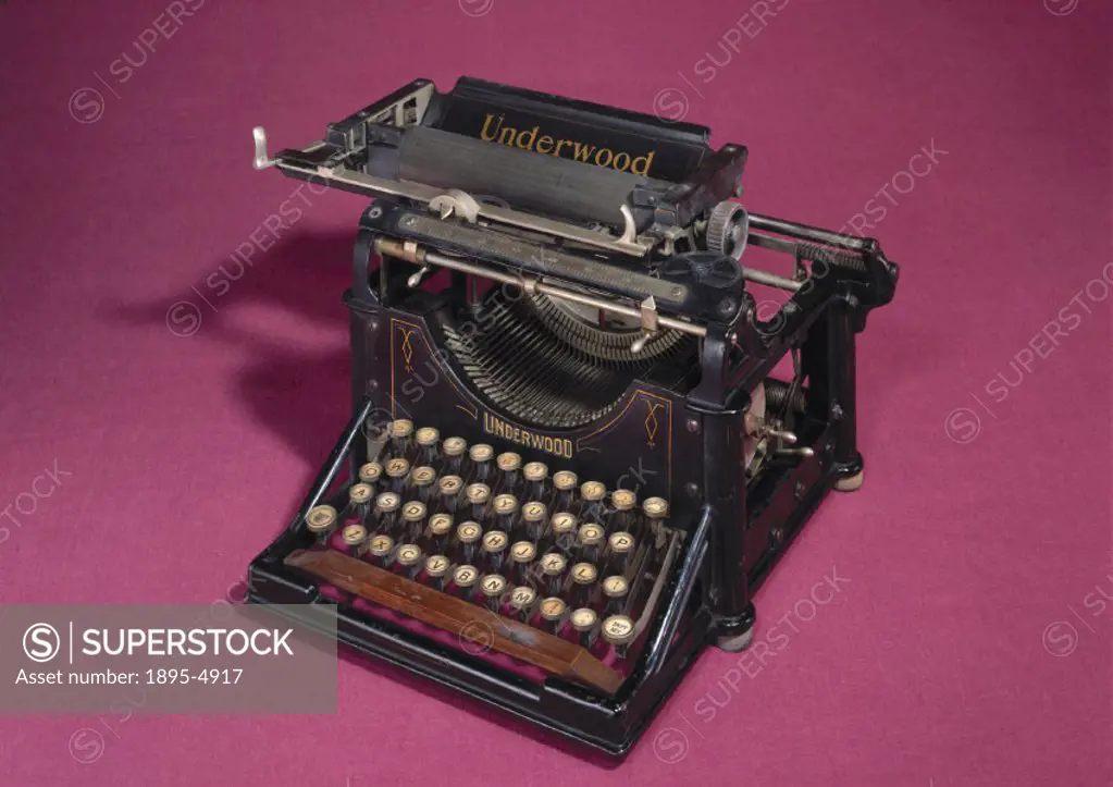 This was the first typewriter with a writing area facing the user and type bars that stay out of sight until a key is struck. These features, shared b...