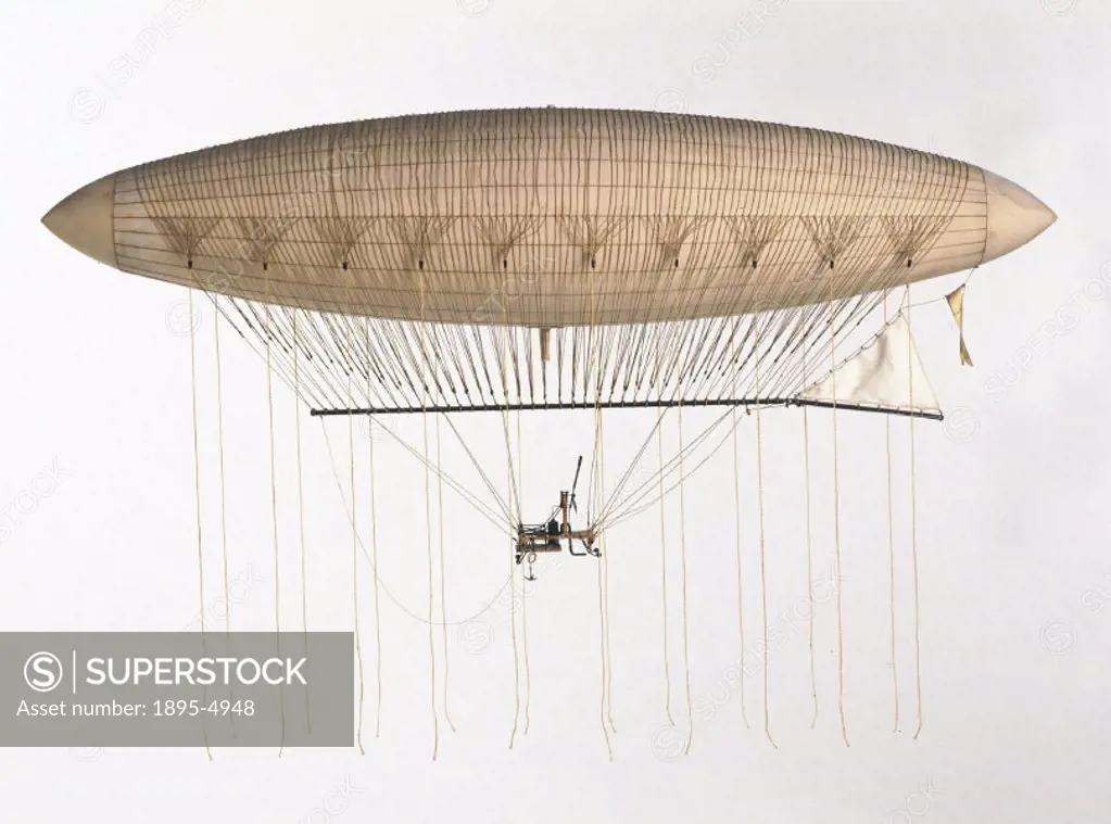 Model (scale 1:50). This dirigible was used in the first successful application of mechanical power to flight. It was constructed by the French design...