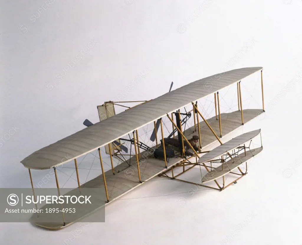 Replica. Orville Wright (1871-1948) and Wilbur Wright (1867-1912) made the worlds first controlled and powered flights on 17th December 1903 at Kitty...