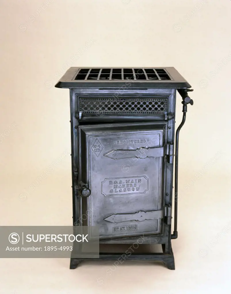 Gas cooker made by R & A Main Ltd of Glasgow. Like most cookers of this era, this is made of cast iron and has gas taps fitted to the side of the hotp...