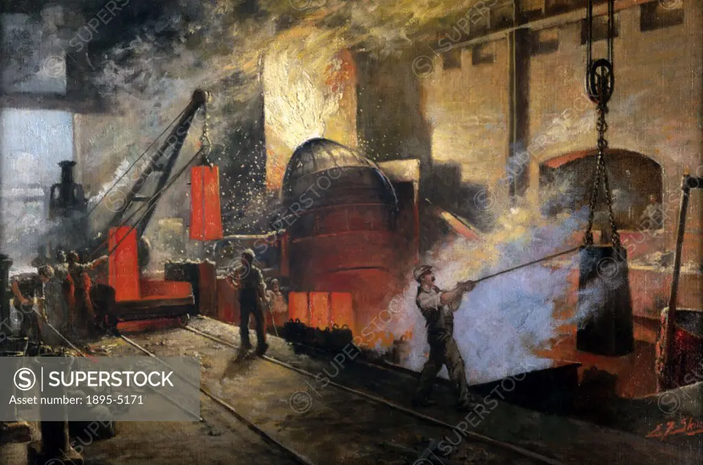 One of six oil paintings by E F Skinner painted during the First World War as a commission from Cammell Laird, for reproduction as postcards to be sol...