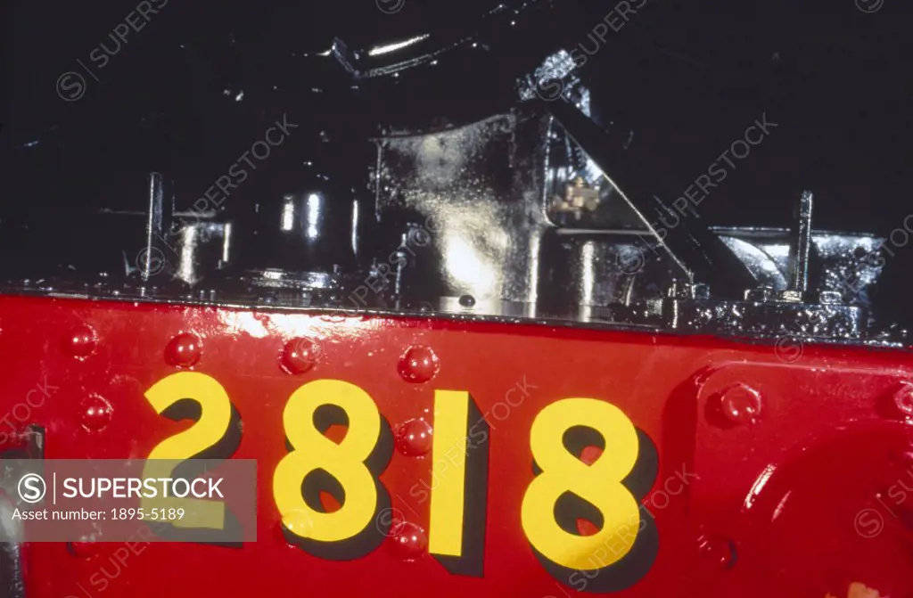 This class 28xx was built at Swindon for Great Western Railway. Detail showing number plate.