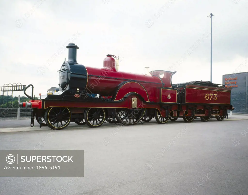 MR 4-2-2 steam locomotive no 673, 1897. This locomotive was designed by S W Johnson for Midland Railway and built at Derby. It was withdrawn from serv...