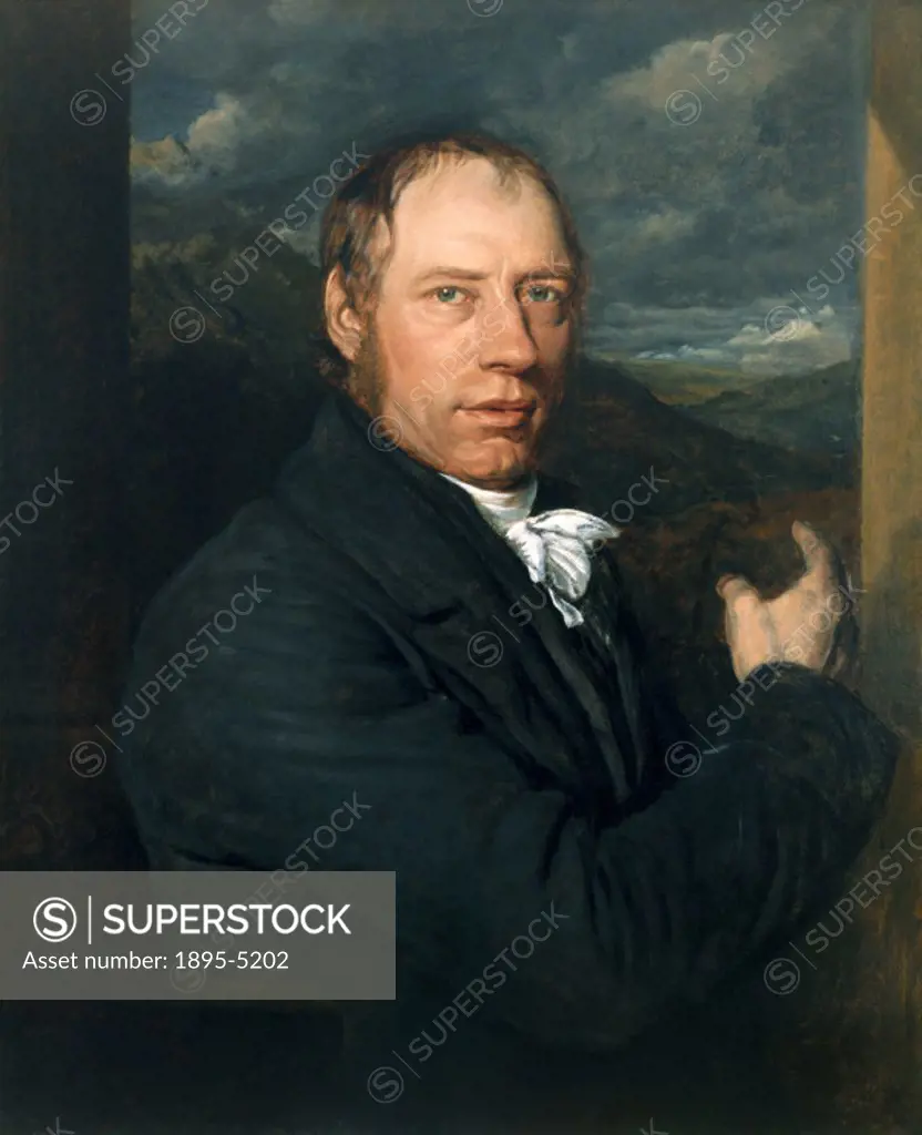 Oil on canvas painting by John Linnell. Born into a tin mining family from Cornwall, Trevithick (1771-1833) was the first to use high-pressure steam t...