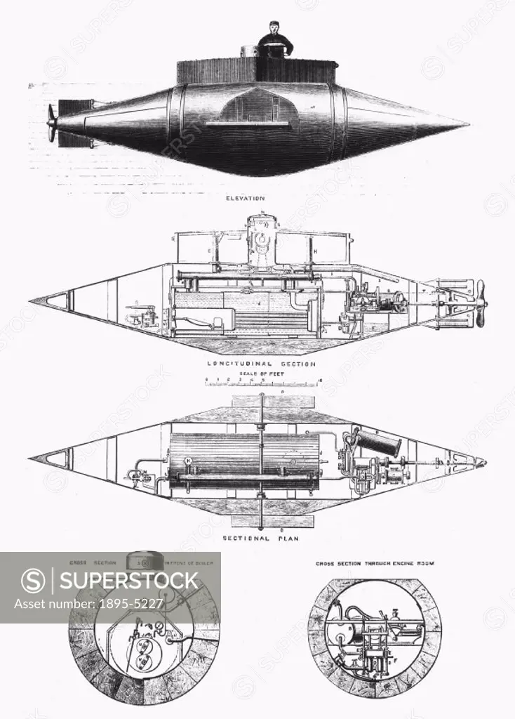 Sectional drawings from ´The Engineer´. Resurgam’ was designed and built by George William Garrett.