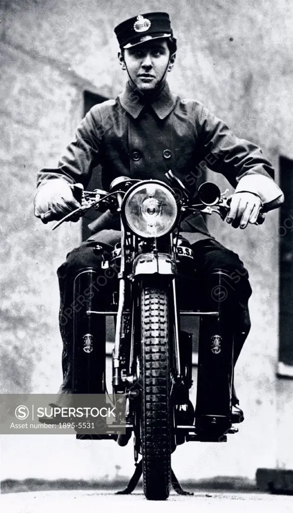 Motorcycle telegram messenger, c 1930s.