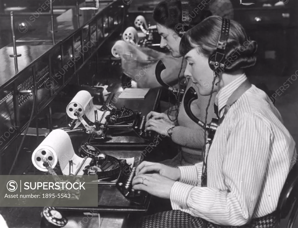 ´Telegrams can now be sent for sixpence. Here the operators are seen transposing them on to typewriters. Over 1,000 British ´Good Companion´ portable ...