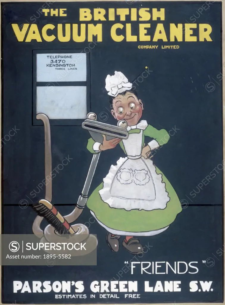 Artwork by John Hassall. This poster shows a happy maid embracing the vacuum cleaner which extends in through the window. The British Vacuum Cleaning ...