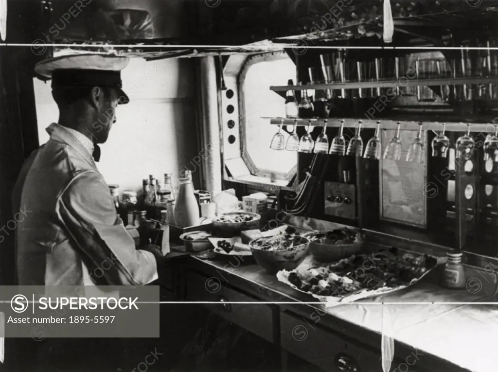 Photograph by James Jarche (1891-1965) showing the galley on the Imperial Airways aeroplane ´Scylla´. Built by Shorts at Rochester, the 39-passenger ´...