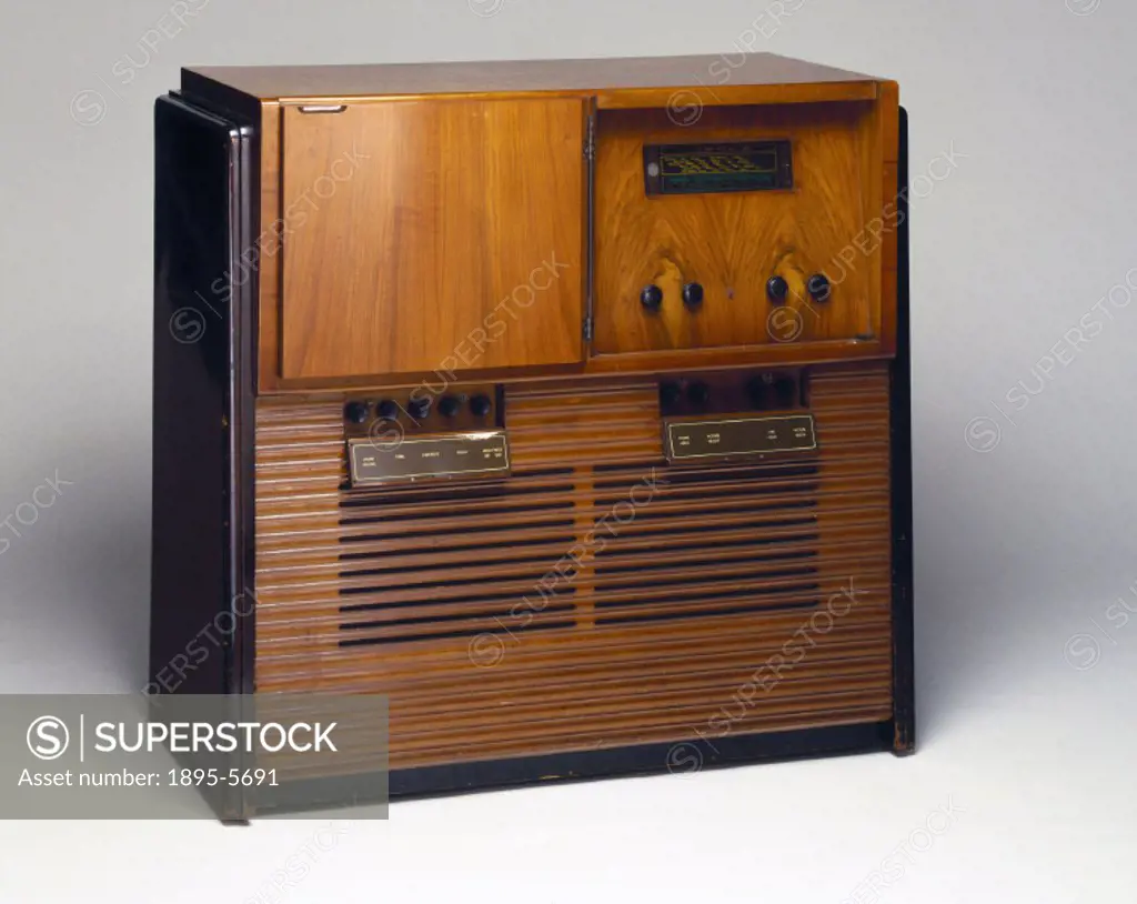 Combined radio and 20 inch screen projection television set. The Philips Company was founded in 1891 by a Dutchman, Gerard Philips, to manufacture lig...