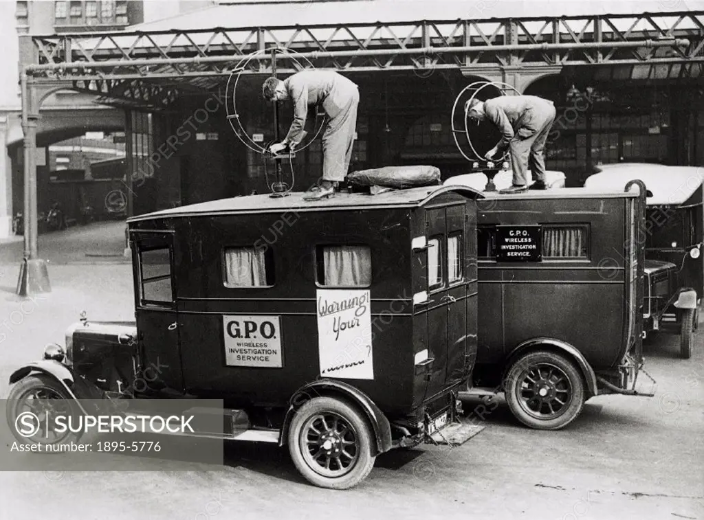 GPO Wireless Investigation Service dectector vans, c 1920. Two detection vans with loop aerials on the roof and a General Post Office (GPO) ´Wireless ...