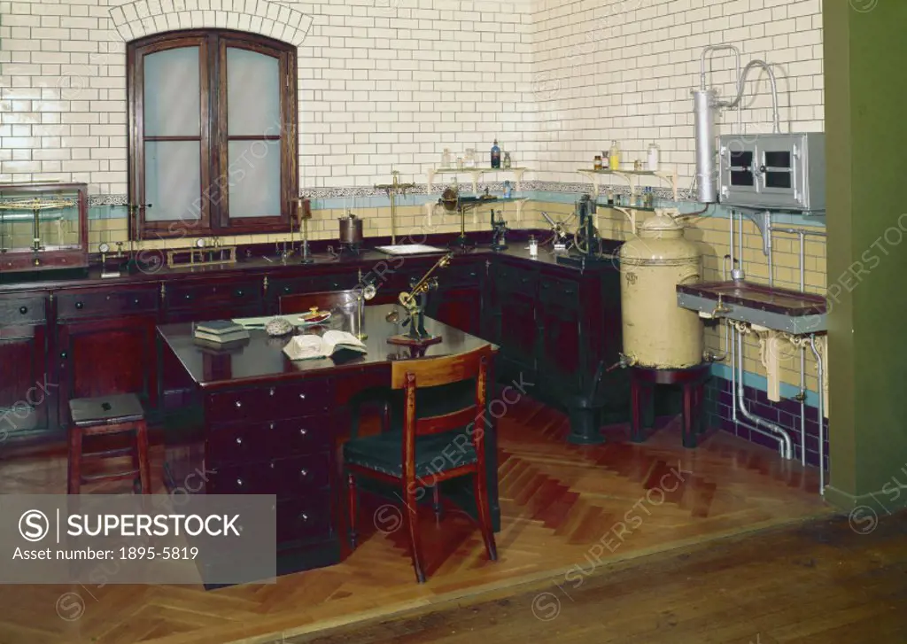This exhibit consists of fittings and furniture which formed a small part of the extensive laboratory of the Government Chemist in Clements Inn Passag...