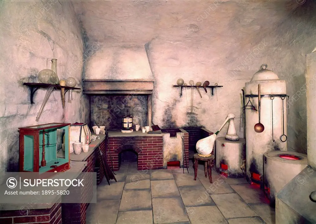This is a representation of the kind of laboratory in which assayers worked in the mining areas of central Europe in the 16th century. It is based on ...