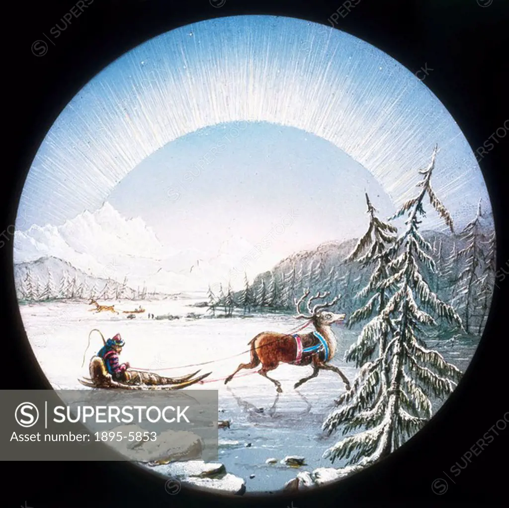 Lapland scene, hand-coloured magic lantern slide, 19th century  Magic lantern shows began towards the end of the 17th century but only became more wid...