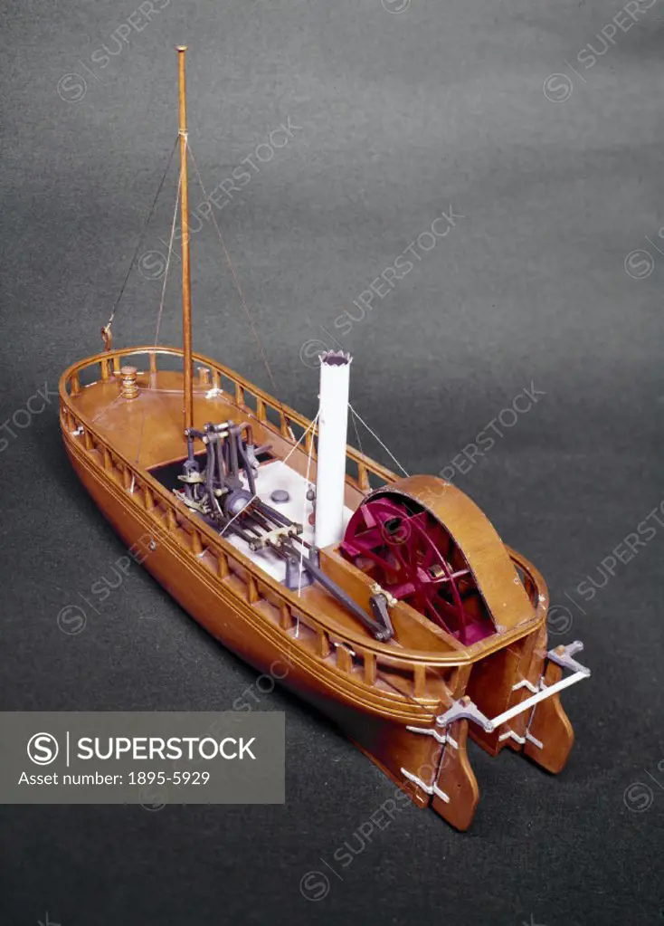 Model (scale c 1:24) representing this famous early steamboat engined by William Symington, the British pioneer of marine steam propulsion. She was us...
