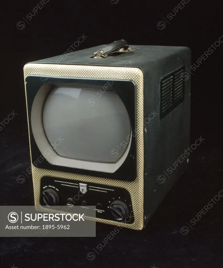 This Ekco television with a nine inch tube was the first truly portable UK-produced television set. It could be powered either from mains electricity ...