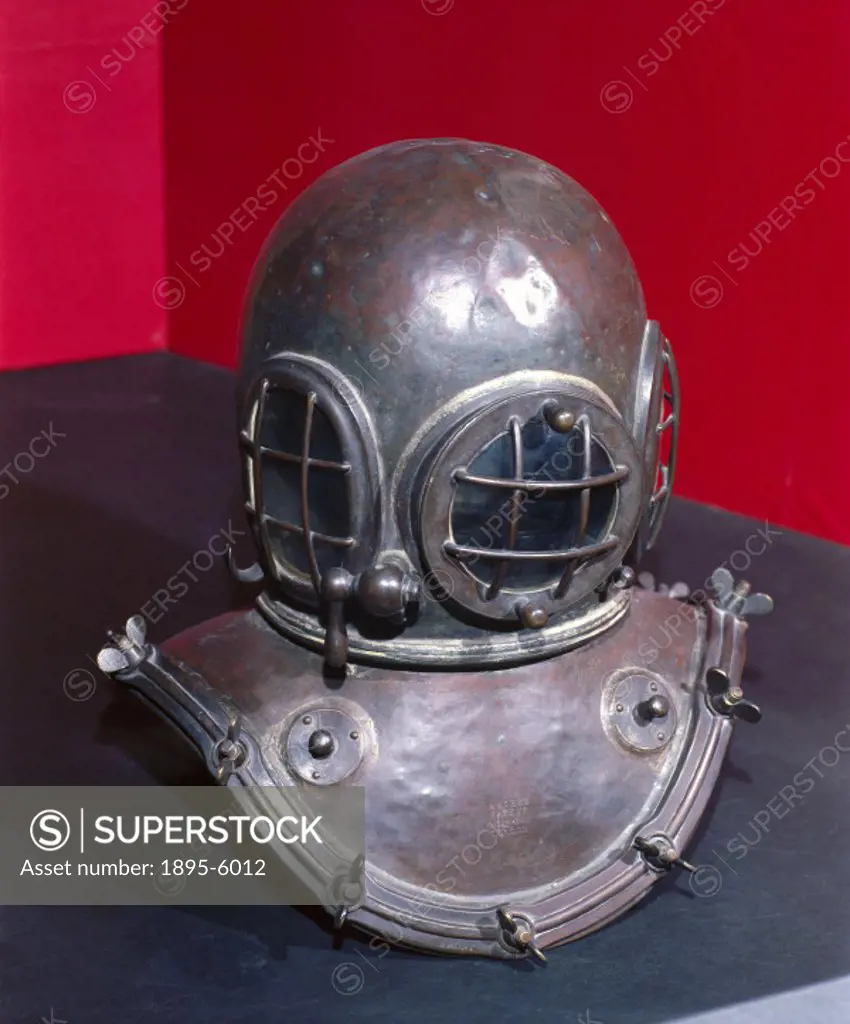 This diving helmet is part of a suit manufactured by the engineer Augustus Siebe (1788-1872) in 1837 and patented by him in 1839. The complete dress w...