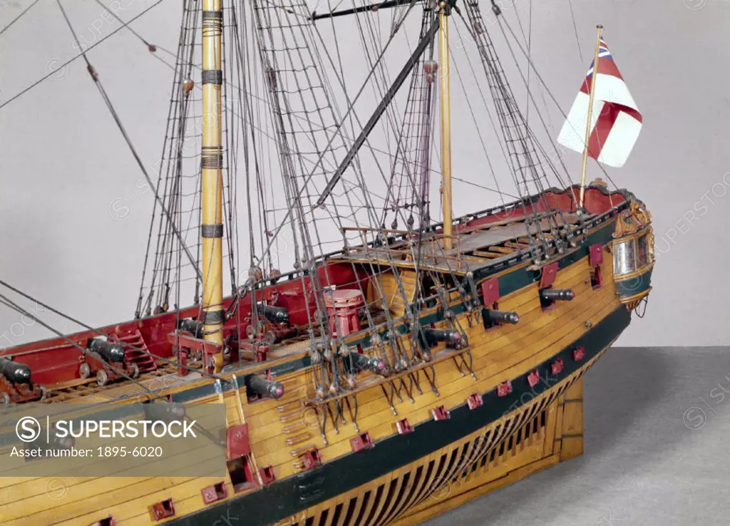 Contemporary model with original rigging (scale 1:48) of a Sixth-Rate of 20 guns made to the specifications of the 1719 Establishment. The design seem...