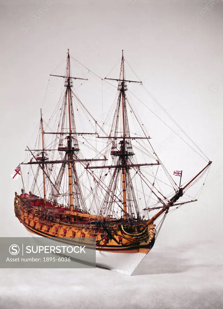 Contemporary rigged model (scale 1:48). At this time 50-gun ships, with two decks and a poop, were considered particularly suitable for prolonged voya...