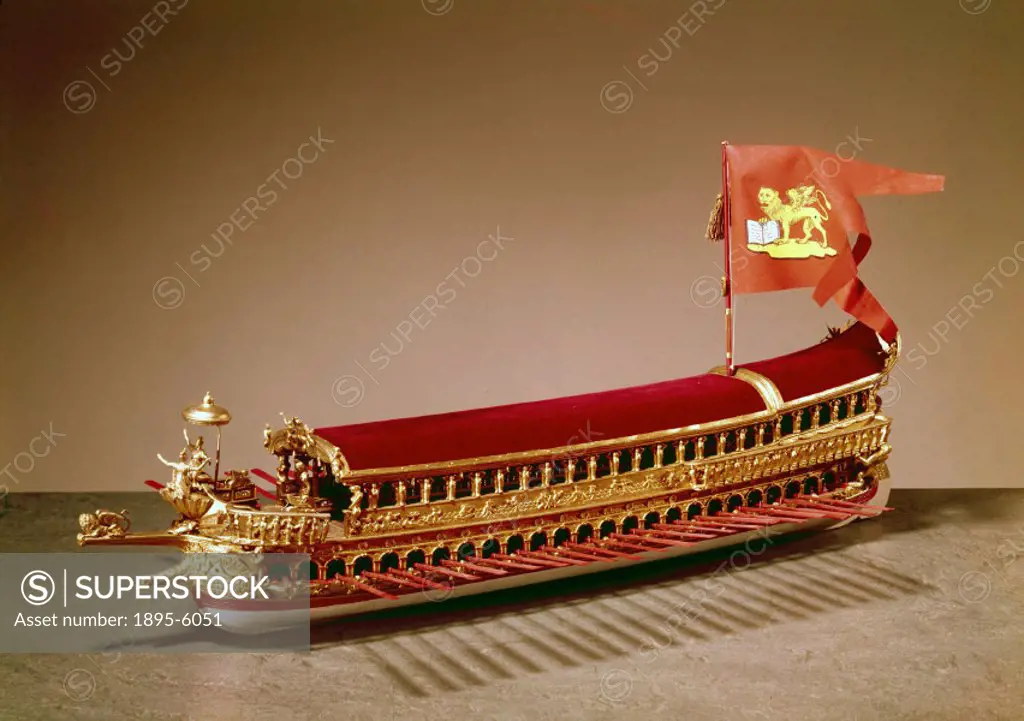 This contemporary model, dated 1727, represents the third and last of the ´Bucentaurs´, the State Barges of the Doges of Venice. Since 1177 a successi...