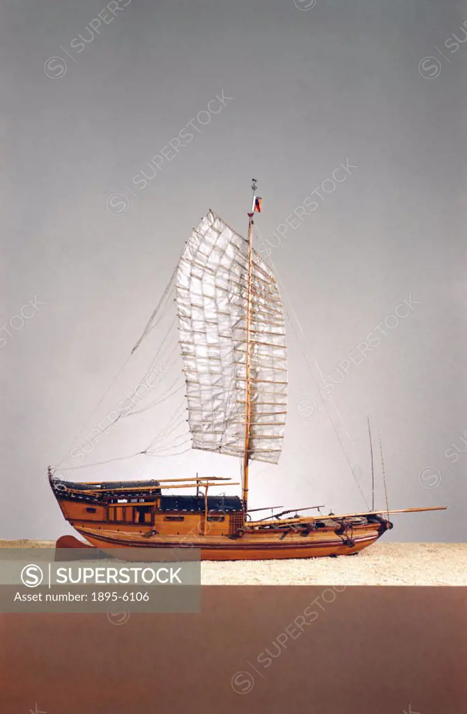 Model (scale 1:14) of one of the junks that traded over the famous rapids of the Upper Yangtze river. They were either sailed, propelled by ´tracking´...
