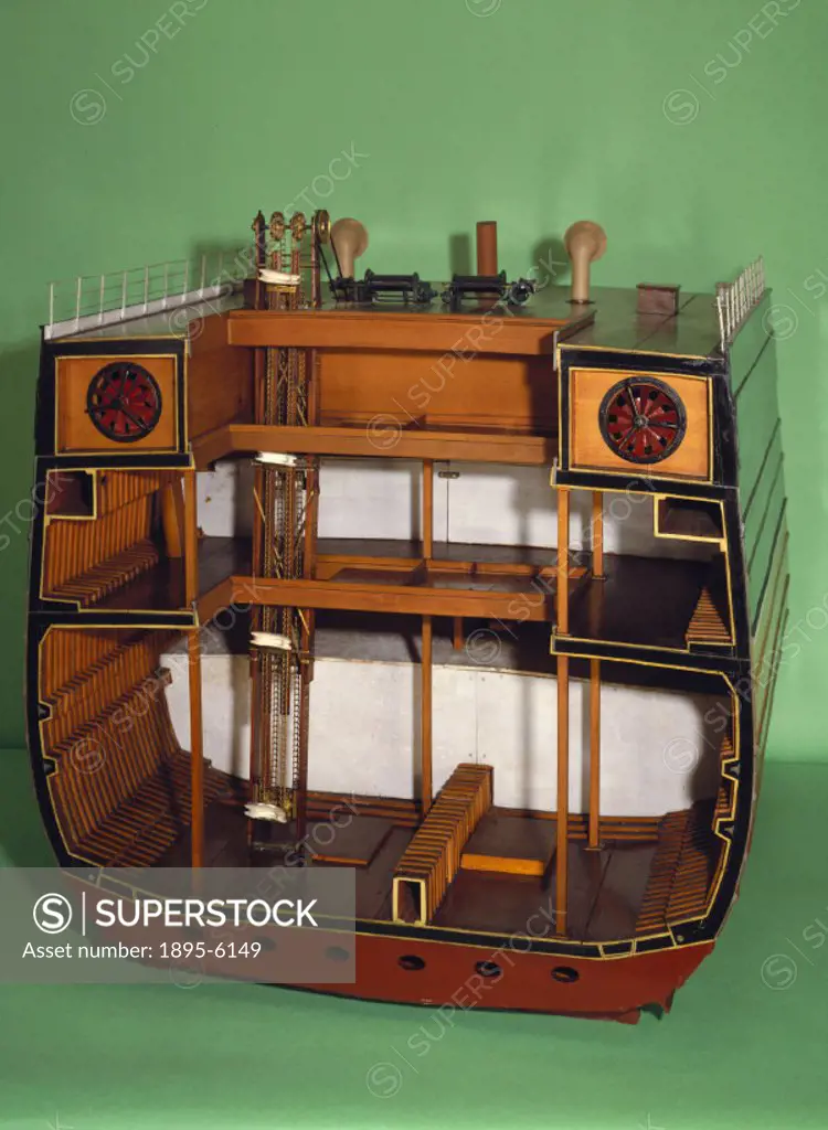This sectioned model (scale 1:16) of the refrigerated hold shows the cold storage installation for meat and dairy produce. The vessel was a screw stea...