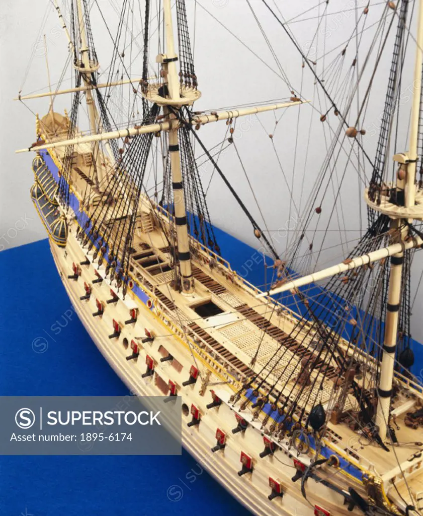 Rigged model (scale 1:50). This Swedish 64-gun warship sank on her maiden voyage in 1628, 1500 yards from shore. The cause of her loss was lack of sta...