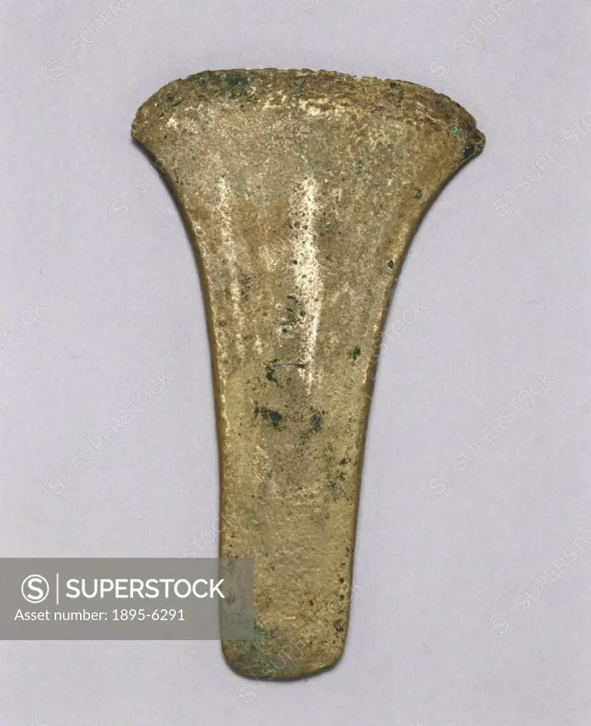Flat bronze axe found in Ireland, c 2800 - 1100 BC.
