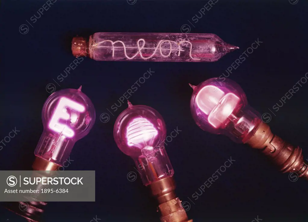 Four of the earliest neon lights are shown here (clockwise) and include a neon lamp of about 1922, an Osram `Glimmelamp´,  a lamp shaped to show a let...