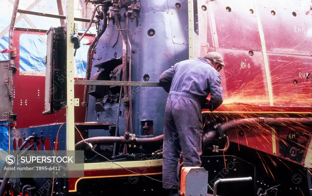 Working on the Duchess of Hamilton´ steam locomotive, c 1980s.Repairs being carried out on the Duchess of Hamilton´ 4_6_2 Class 8P steam locomotive ...