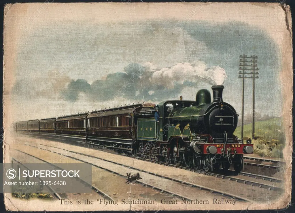 An illustration of the locomotive, Flying Scotsman (captioned The Flying Scotchman’) running on the Great Northern Railway´, c 1890-1891. The illustr...