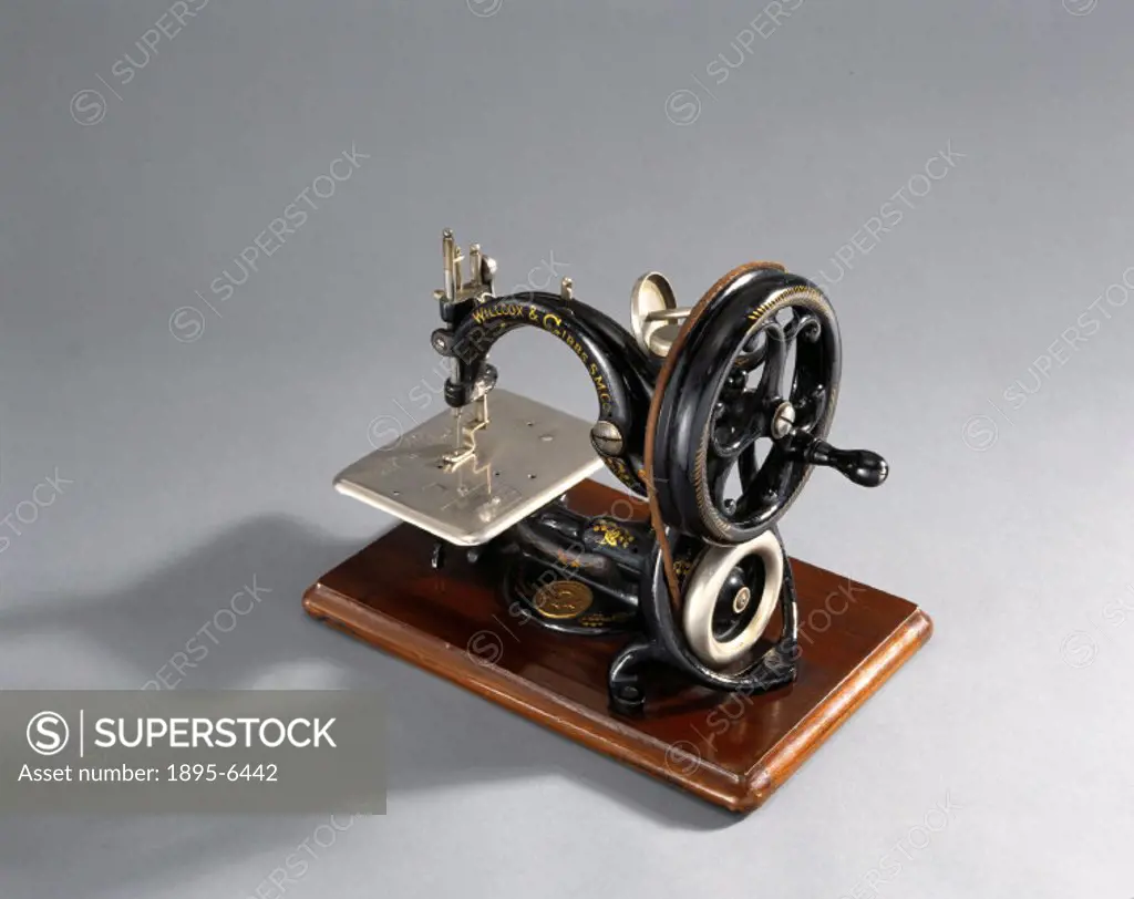 In 1857, James Gibbs (1829-1902) patented a rotating hook for sewing machines. He incorporated the invention in a sewing machine of his own design, wh...