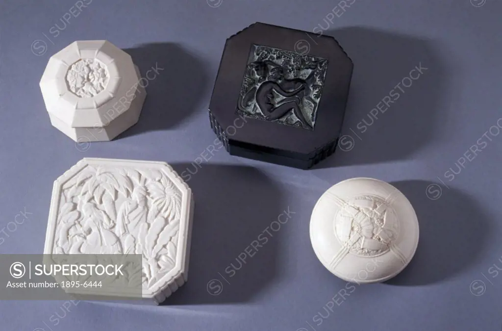 ´Examples of plastic boxes designed by the Andorran master carver, Eduard Fornells i Marco (1887-c 1942) and produced by Editions Fornells in Paris c ...