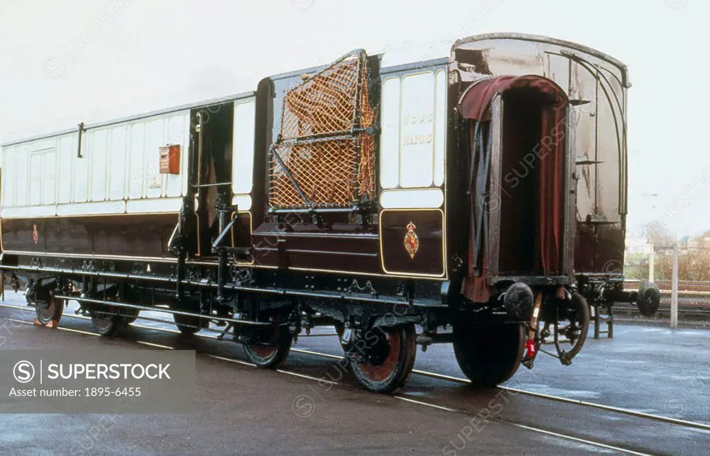 West Coast Joint Stock postal sorting van no.186 with lineside pick-up apparatus.