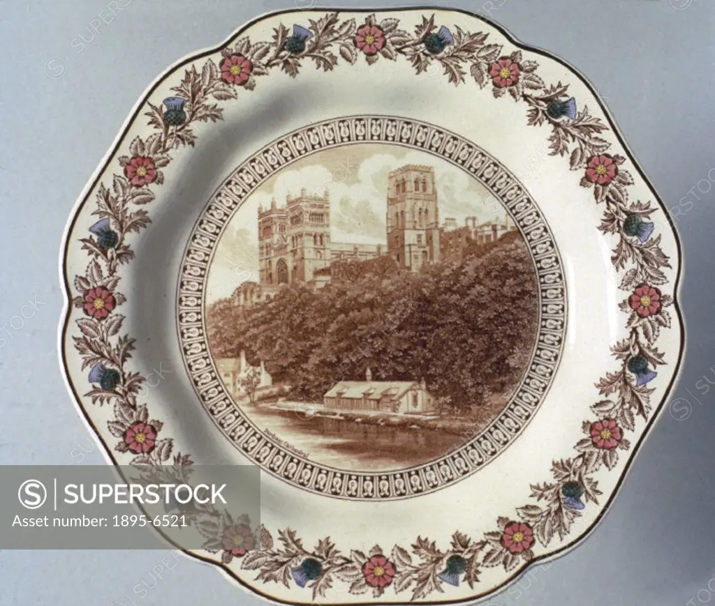 London North Eastern Railway (LNER) ´Cathedral´ series dessert plate. This plate depicts Durham Cathedral, c 1934-39. The back of the plate has an ins...