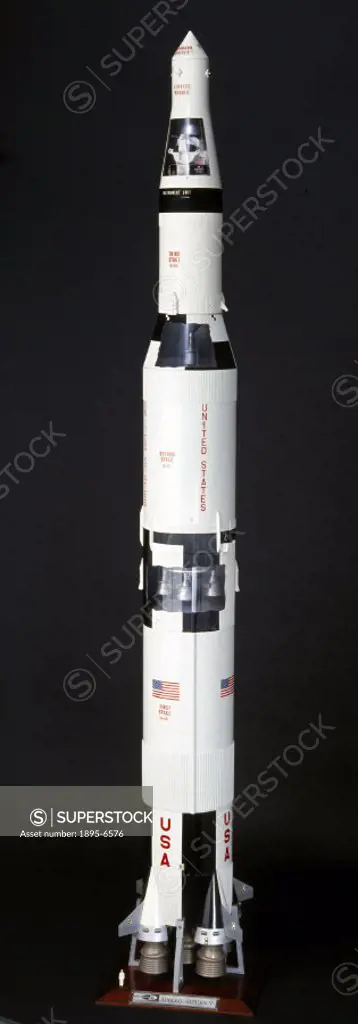 Model (scale 1:48). When studies indicated that the Saturn I rockets were unfeasible for a lunar mission, NASA decided to develop the massive, three-s...