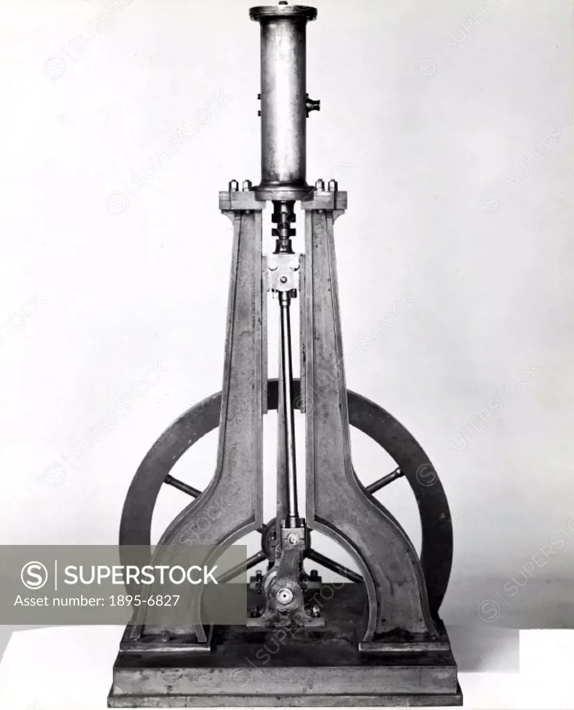 Front view associated with James Nasmyth (1808-1890). Nasmyth invented the actual ´steam hammer´ represented by this model made by James Nasmyth & Co....