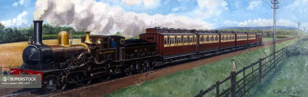 ´Travel in 1890´. Oil painting by Cuthbert Hamilton Ellis, made in 1951, for a British Railways, London Midlands Region (BR/LMR) carriage print. The t...