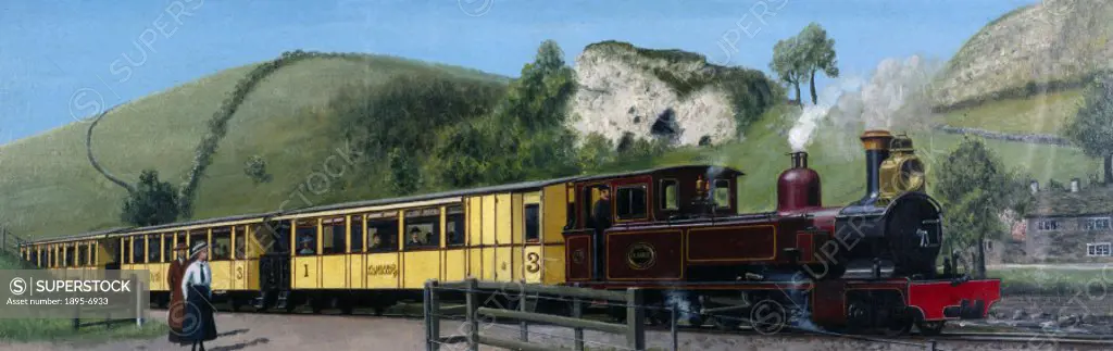 ´Travel in 1905´. Oil painting by Cuthbert Hamilton Ellis, made in 1951, for a British Railways, London Midlands Region (BR/LMR) carriage print. The t...