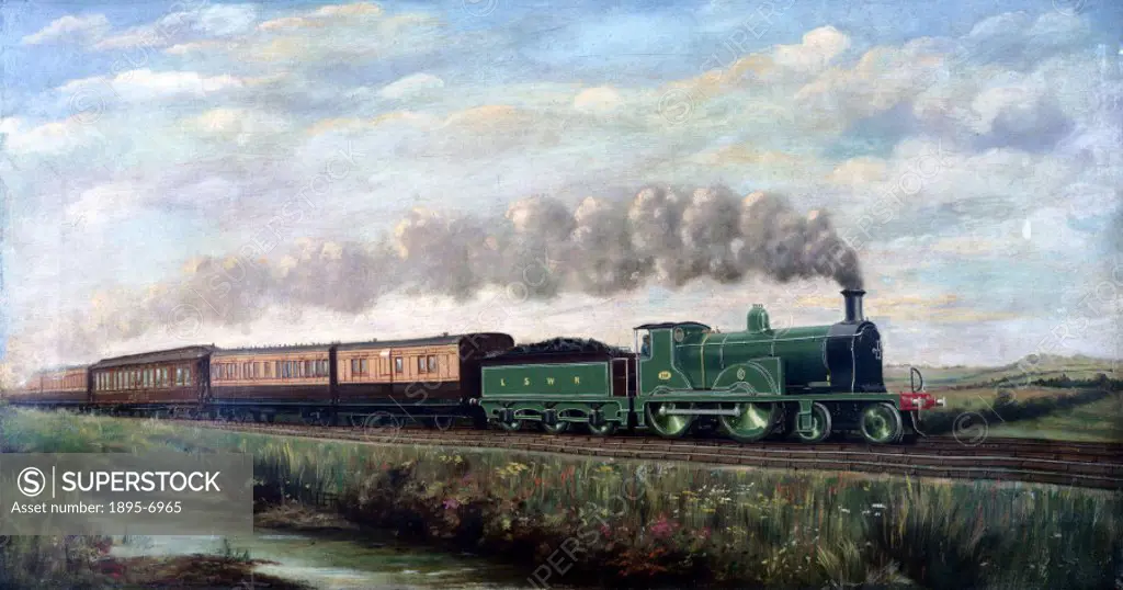 Oil painting by J Longden. The engine is hauling the Southampton Boat Special.